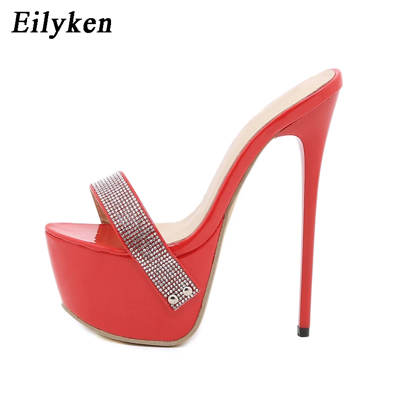 Eilyken New Design Platform Crystal Diamond Women Slippers Sexy Summer Super High Heel Wedding Nightclub Slide Shoe Size 42