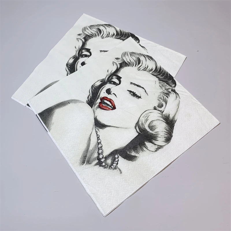 20Pcs/Bag Vintage Napkin Paper Tissues Black White Marilyn Monroe Decoupage Wedding Birthday Party Serviettes Home Dinner Decor