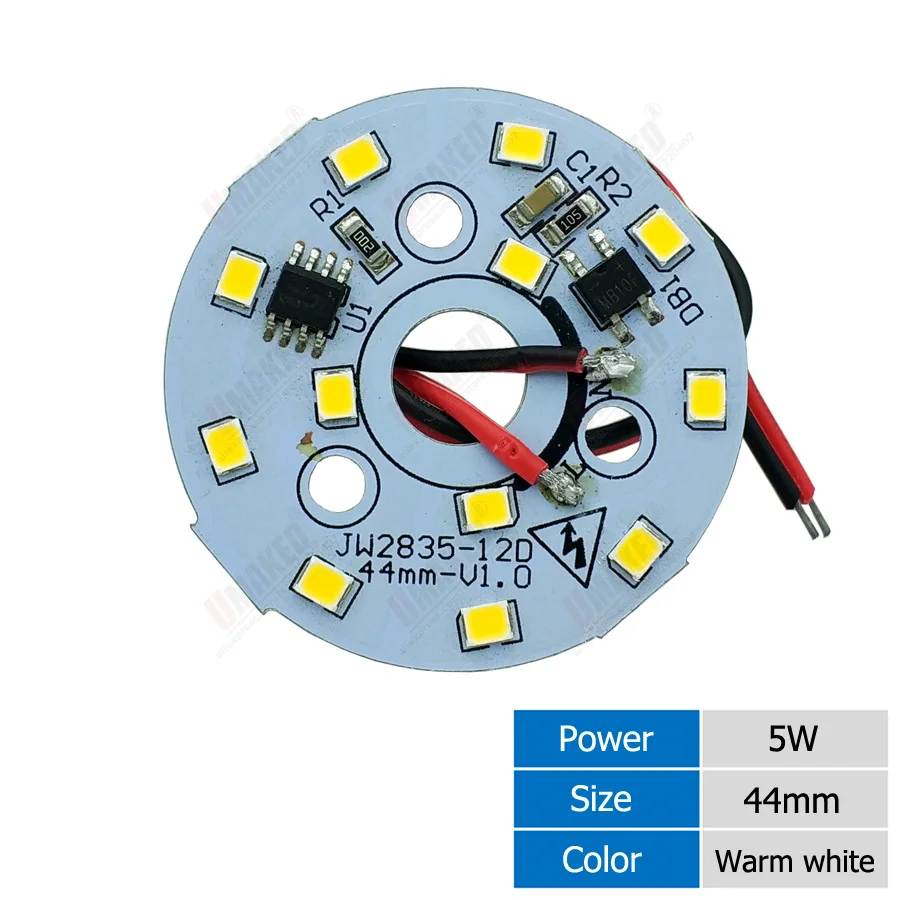 10PCS 5W 44mm ac 220V led PCB smd2835 smart IC driver welded 20cm wire diy driverless Led bead aluminum board for bulb downlight