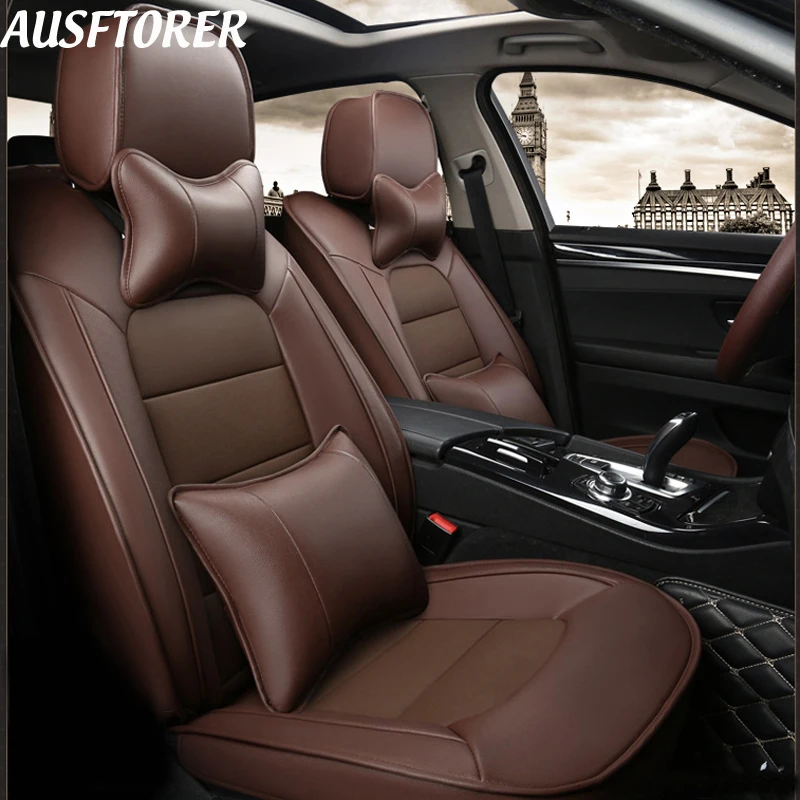 

AUSFTORER Custom Fit Car Seat Cover for Skoda Superb 2010 Cowhide & PVC Leather Seat Cushions Set Interior Accessories Protector