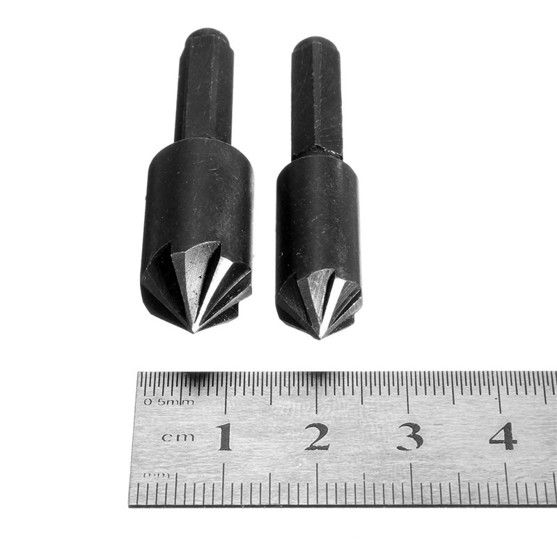 2 PC 7 Flute Countersink Sedikit Alat Set Meja Wastafel HCS Chamfering Cutter Rose Reamer Talang 1/4 Inci (6.35 MM) hex Shank Mata Bor
