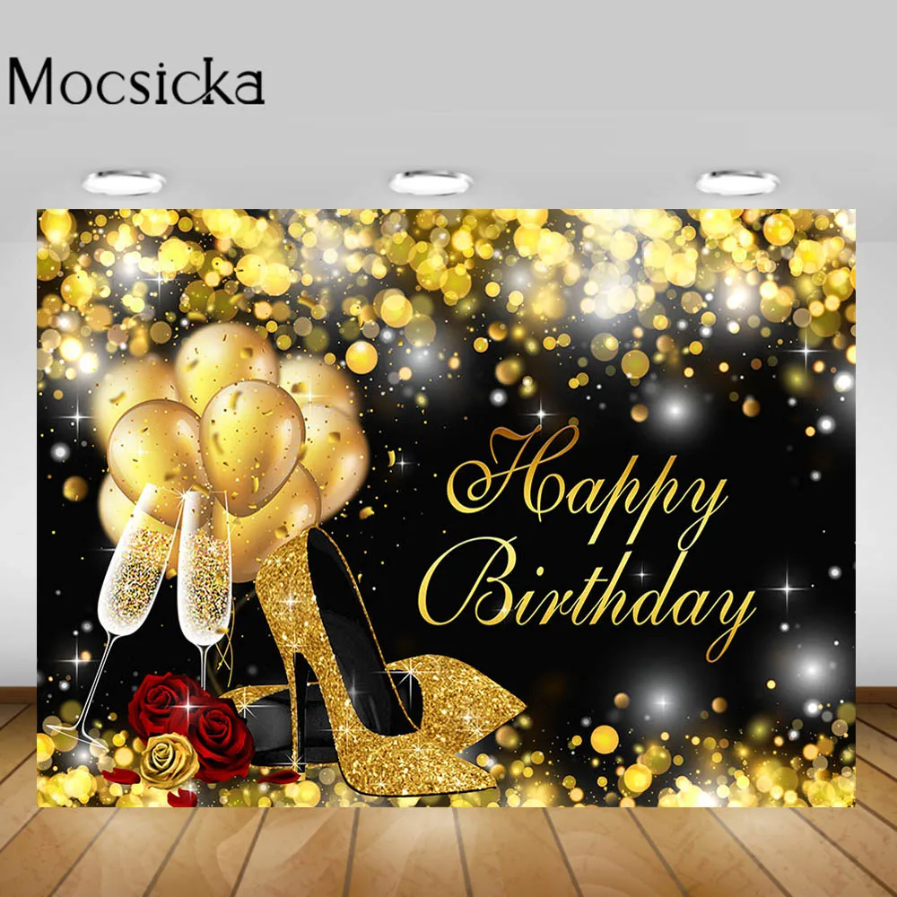 Mocsicka Woman Birthday Party Background Decorations Glitter High Heel Balloon Photo Backdrop Photo Studio Props for Photography