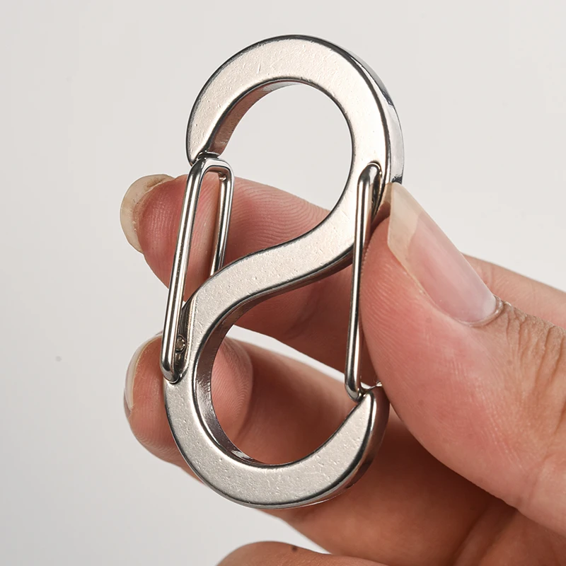 Large Load-bearing 304 Stainless Steel Keychain Double Head Quick Hanging Mountaineering Buckle Key Ring 8-Shaped Key Chain Q35