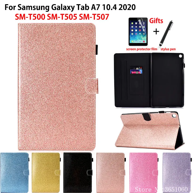 

Блестящий чехол для Samsung Galaxy Tab A7 10,4 2020, Обложка T500, SM-T500 SM-T505, чехол для планшета, силиконовый чехол из искусственной кожи + подарок