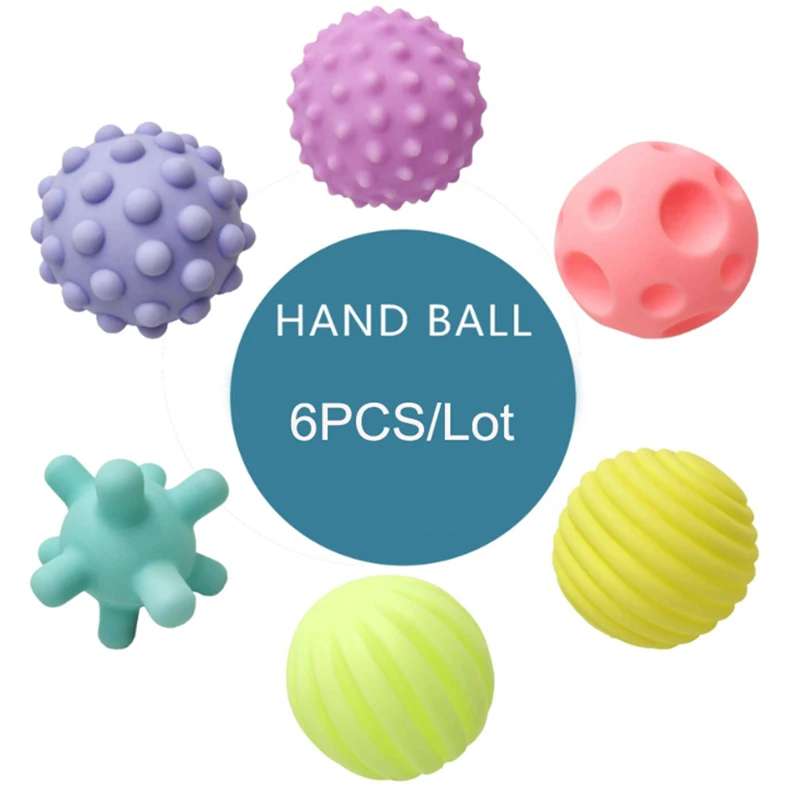 Texturizado Multi Ball Set para o bebê, Desenvolver Tátil Sentidos Toy, Touch Hand Ball, Baby Training Ball, Massagem, Soft Ball, 6PCs