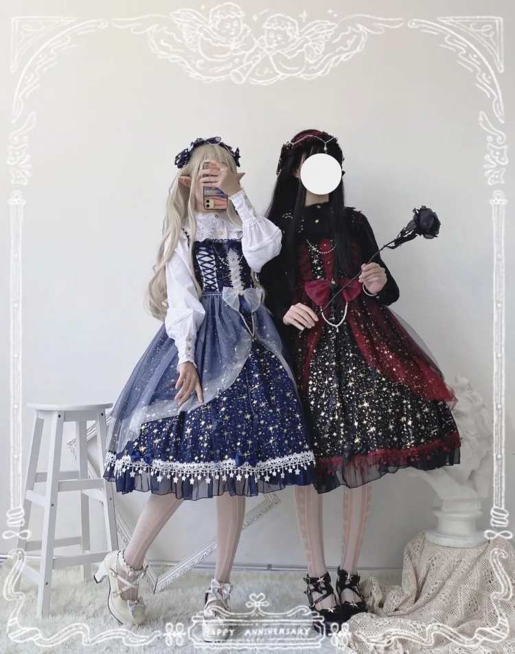 Robe Lolita Gothique Vintage pour Fille, Poin, Falbala, Nministériels d Papillon, Étoile Imprimée, Haute Audiprincesse, Raidie, Kawaii