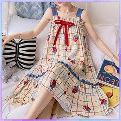 Sweet Cute Nightdress Women Princess Nightgown Lady Summer Sleeveless Sleepwear Female Cotton Nightgowns Loose Home Clothes