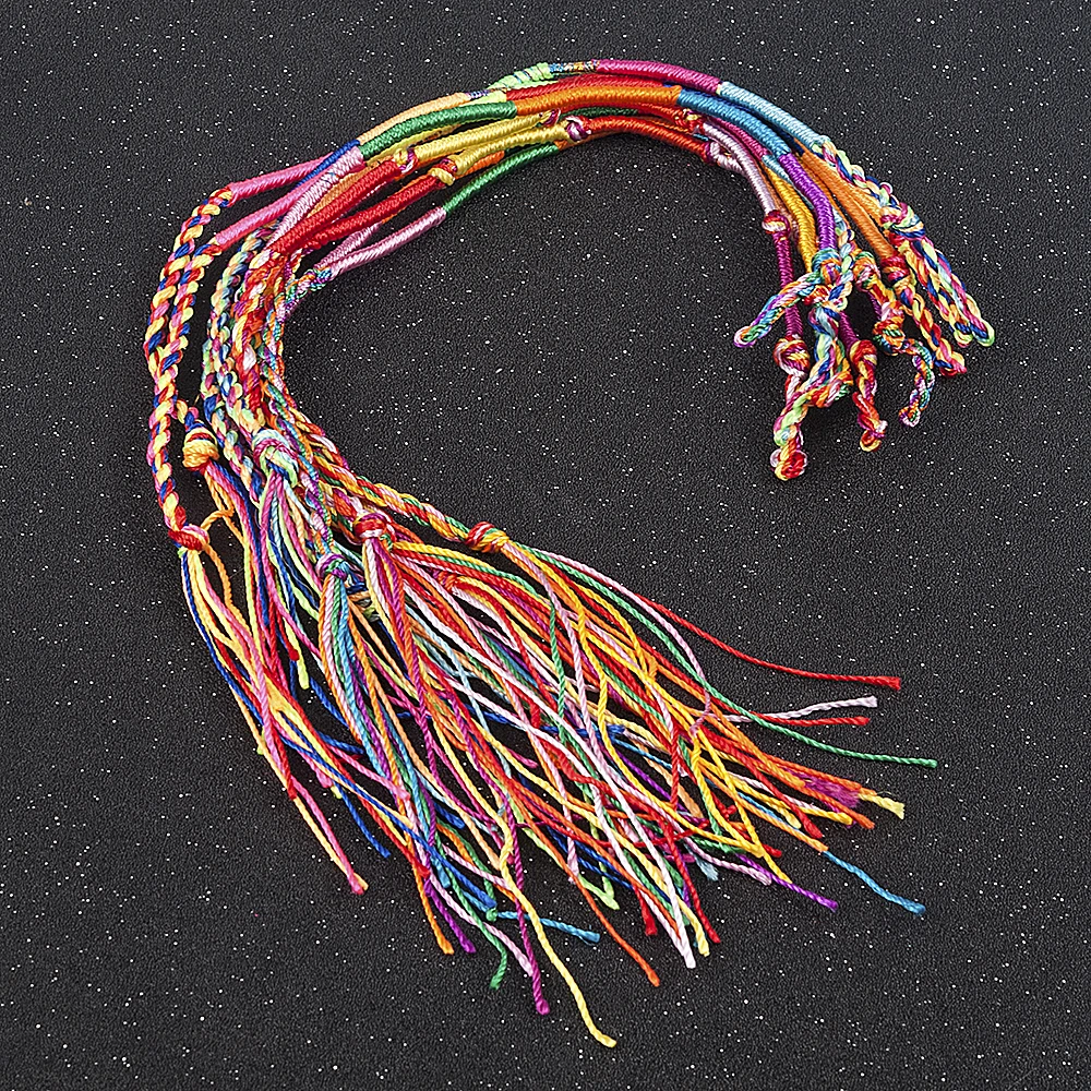 10 Pcs /Set New Rainbow Color Mix Braid Friendship Bracelets for Women Jewelry Gift DIY Handmade Rope Bangles Random Color