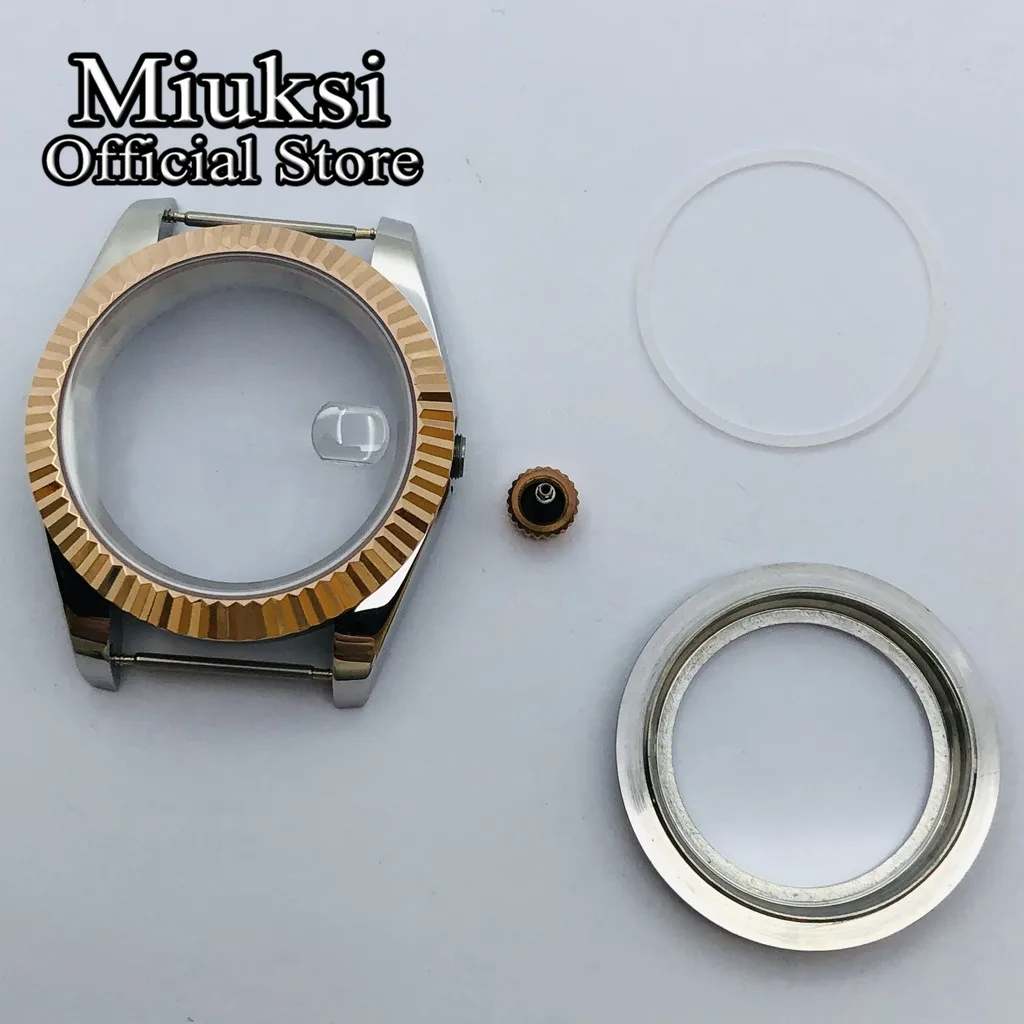 Miuksi 36mm/40mm silver rose gold watch case sapphire glass fit NH35 NH36 ETA2824 2836 Miyota 8205 8215 DG2813 3804 movement