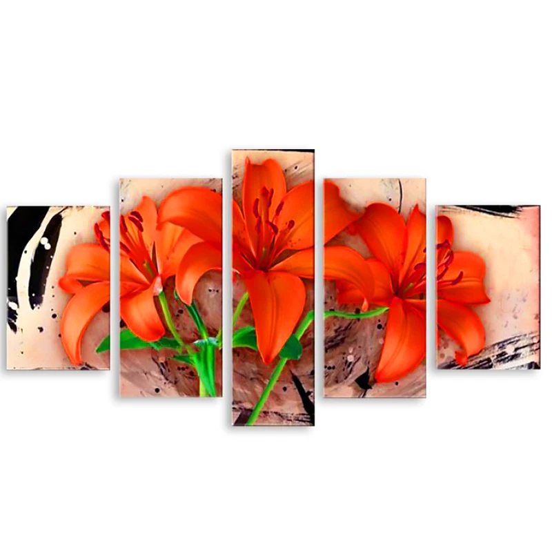 

Red Lily Diamond Painting 5 Panel Full Square Round Drill Mosaic embroidery Sale Flowers for Living Room Multi-pictures,A2430