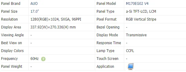 

Панель дисплея 17 дюймов M170EG02.4 M170EG02 V.4 M170EG02 V4 AUO
