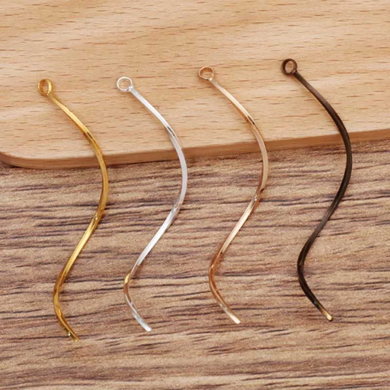 10pcs/lot 1*50mm Brass Flat Wire Spiral Curve Wave Stick For Hairwear Jewelry DIY Making Handmade Accessory Parts Material  0546