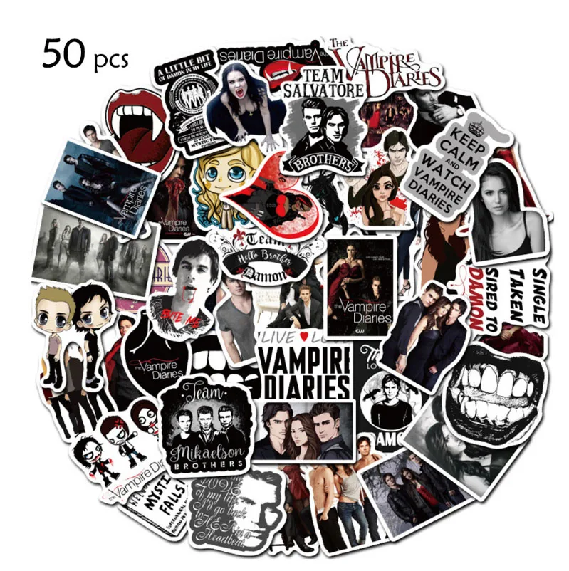 10/30/50pcs   The Vampire Diaries  Sticker School Student Diary Hand Ledger Stationery Mobile Phone Guitar Decoration Kawaii