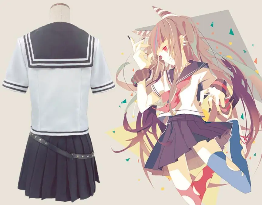 2020 Ibuki Mioda Cosplay Custome Dangan Ronpa 2 Goodbye Wanhoop Shirt Jurk Lange Pruik School Meisje Jk Uniform Rok Set halloween