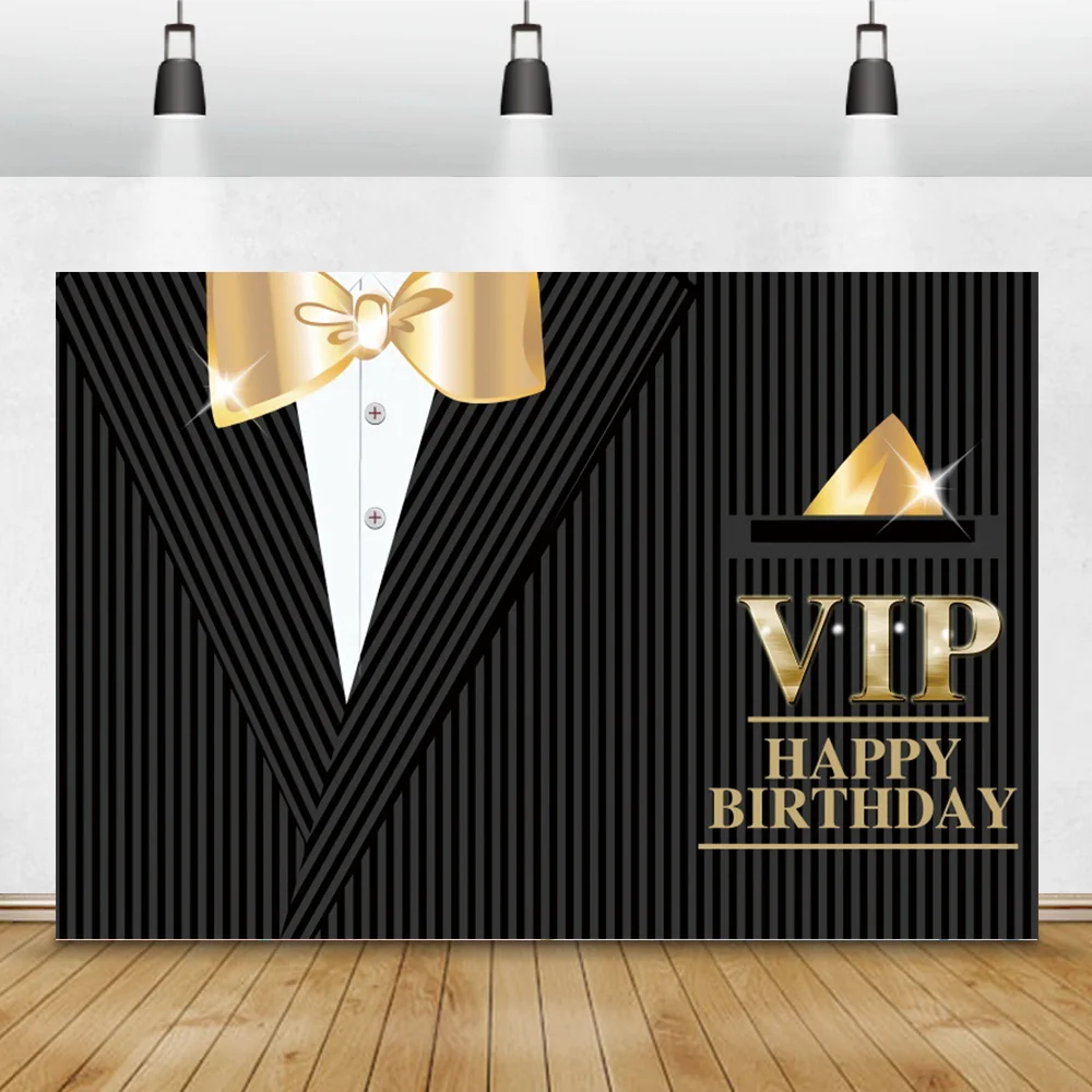 Black Stripe Suit Vip Father Happy Birthday Photography Background Famiy Party Decor Name Photo Custom Poster Photocall Backdrop