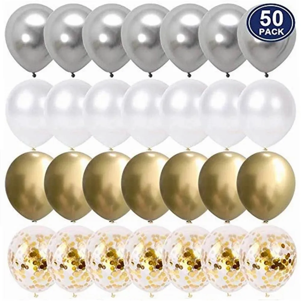 50pcs 12 inch Metallic Gold White Pearl Balloons Baby Shower Wedding Birthday Party Navy Blue Gold Confetti Ballon Decor Kid