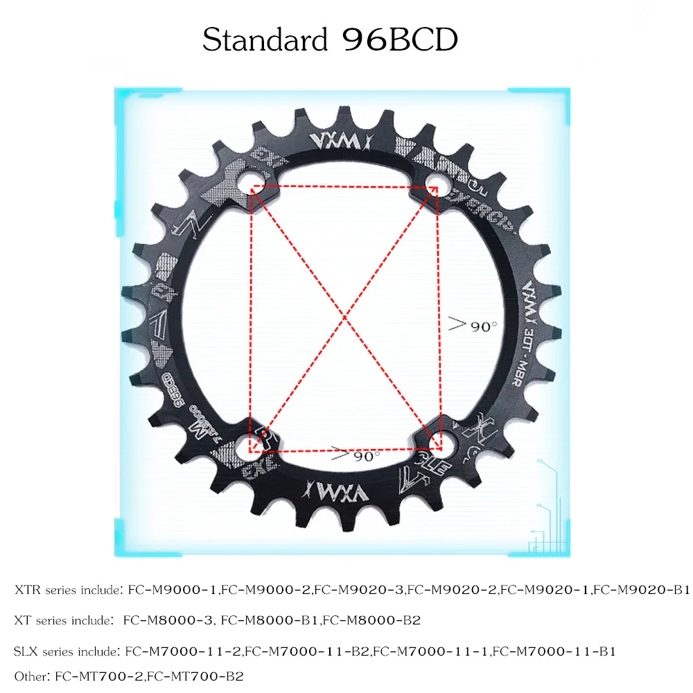 VXM 30T 32T 34T 36T 38T 96BCD Nhôm Hình Bầu Dục Tròn Chainring Chainwheel MTB Xe Đạp Chainring cho M7000 M8000 M9000 Phụ Tùng Xe Đạp