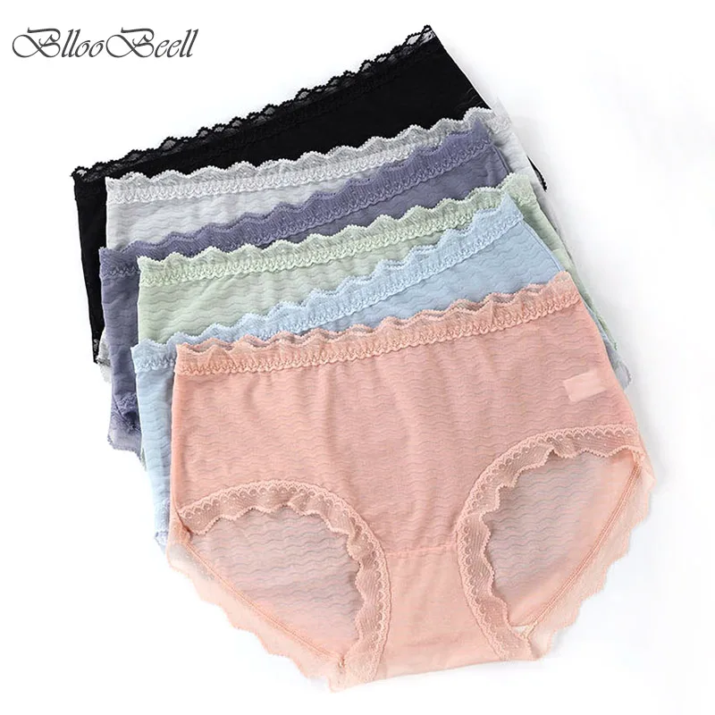 

New Summer Women's Panties Sexy Lace Briefs Everyday Mid Waist Underwear Soft Ladies Lingerie Cotton Crotch Plus Size 4XL