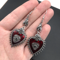 Occult Dark Goth Drop Earring Jewelry Blood Rose Heart Oil Bat Gothic Earrings For Women's Retro Hanging Long Earings Aesthetic