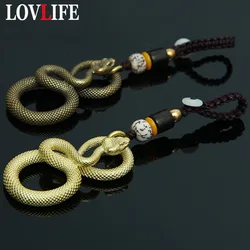 Vintage Copper Zodiac Snake Key Chain Pendants Jewelry Pure Brass  Animal Cobra Keychain Hanging Lanyard Keyring DIY Charms Gift