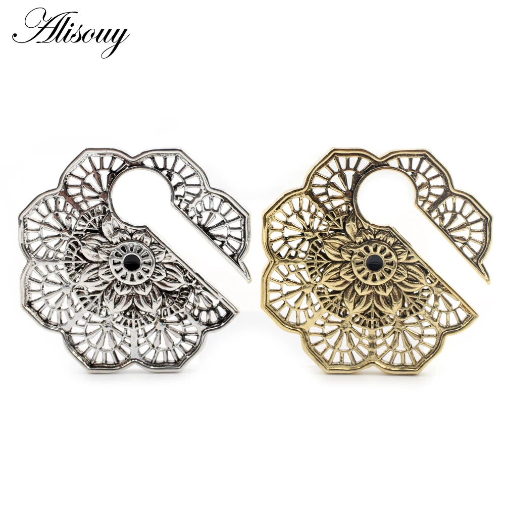 Alisouy 1PC Punk Retro Brass Copper Flower Key Hole Ear Weight Expander Stretcher Plugs Lobe Gauge Earring Body Piercing Jewelry
