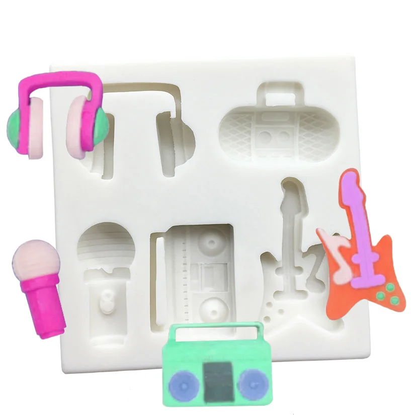 Radio Microphone Guitar Earplugs Silicone Mold Sugarcraft Chocolate Cupcake Fondant Cake Decorating Tools