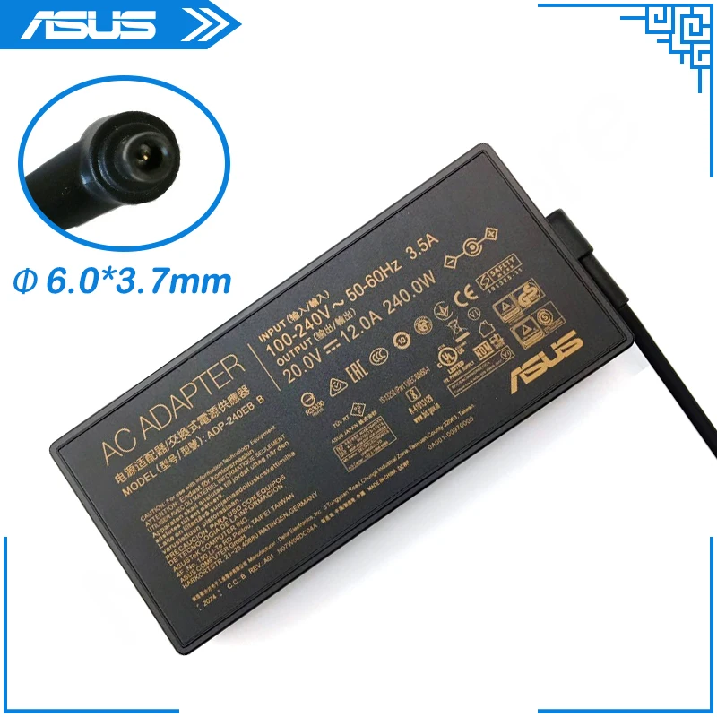 

Laptop Charger ADP-240EB B 20.0V 12.0A 240W 6.0*3.7mm AC Power Supply Adapter For Asus ROG Strix Scar 15 G533QS G533QS-XS98Q