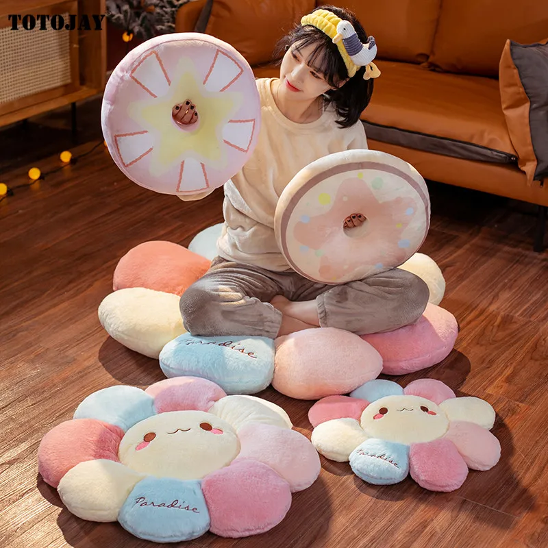 40-90cm Smile Sunflower Plush Toy Stuffed Donut Doll Cat Pet Cushion Mat Pillow Home Bedroom Car Shop Restaurant Decor Girl Gift