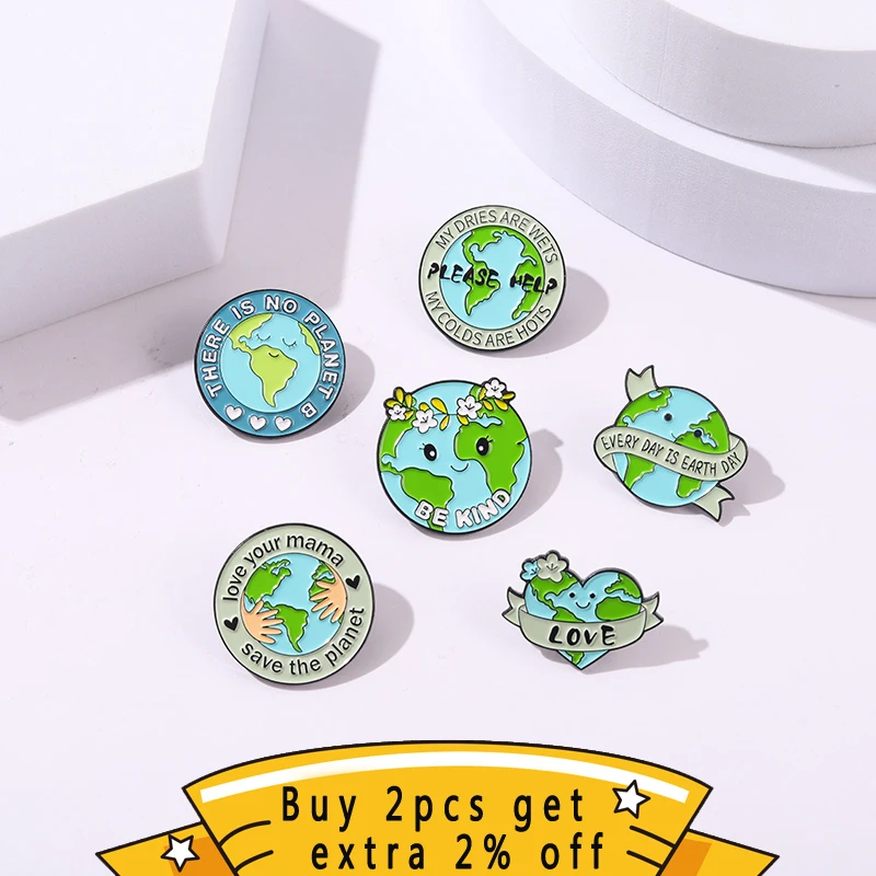 Protect Our Earth Home Enamel Pin Custom Save The Planet Love Your Mama Kawaii Metal Badge Bag Lapel Clothes Jewelry Wholesale