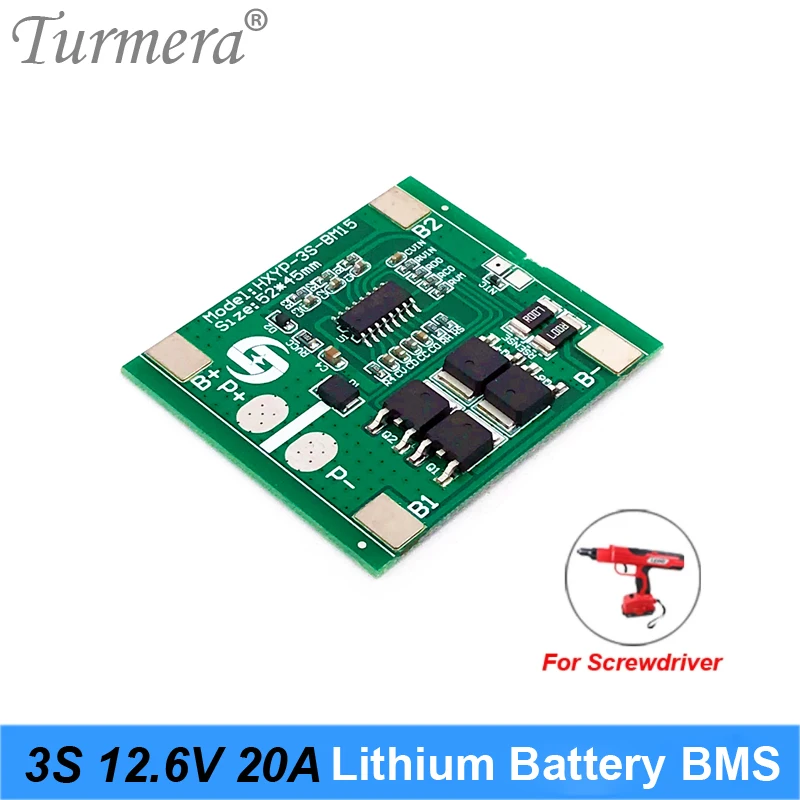 Turmera 3S 20A BMS 12.6V 18650 Lithium Battery Protected Board for 10.8V 12V Screwdriver Drill or Uninterrupted Power Supply Use