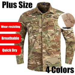 Summer Quick Dry Long Sleeve Camouflage Shirt Men Outdoor Training Sport Clothes Shirt Fan Tops Plus Size