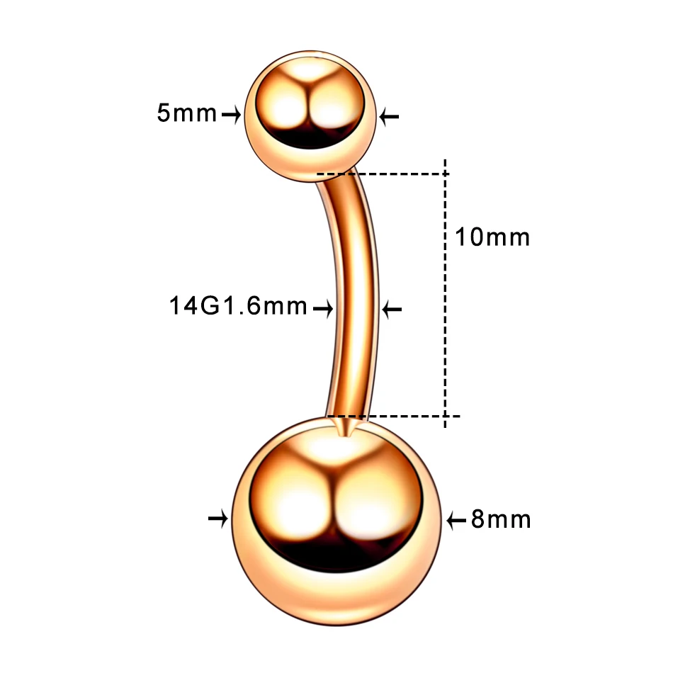 1PC 14G anello per ombelico Piercing per ombelico anelli per orecchie in acciaio chirurgico CZ gioielli per Piercing per il corpo barra da 10mm per Piercing da donna