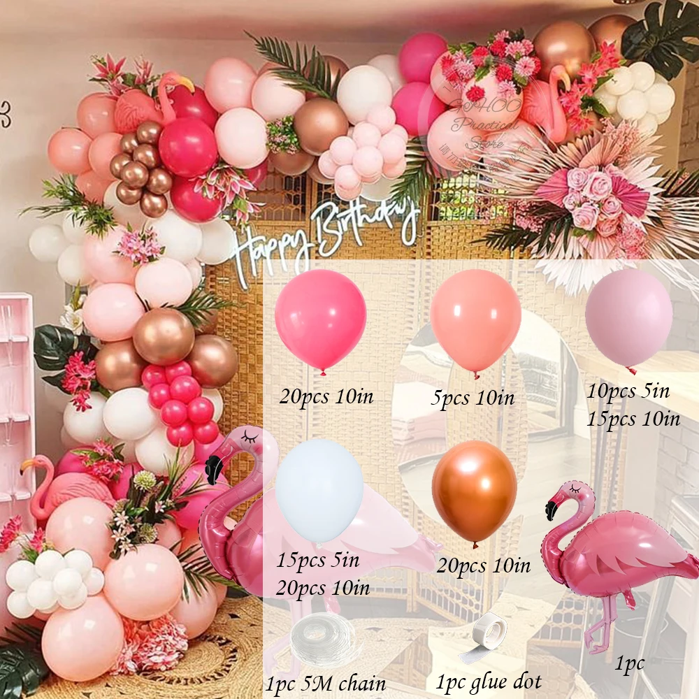 Tropical Flamingo Balloon Garland Arch Kit Retro Pink Air Globos for Summer Hawaii Party Baby Shower Birthday Party Decorations