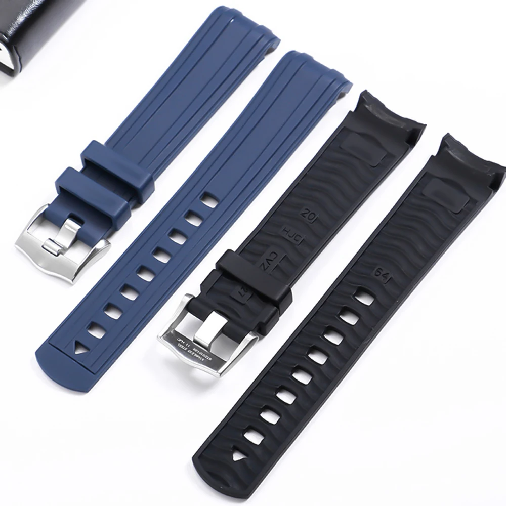 20mm  Watch strap Replacement for Omega Seamaster 300 Curved End Fluorous Rubber silicone watchband Stainless steel buckle