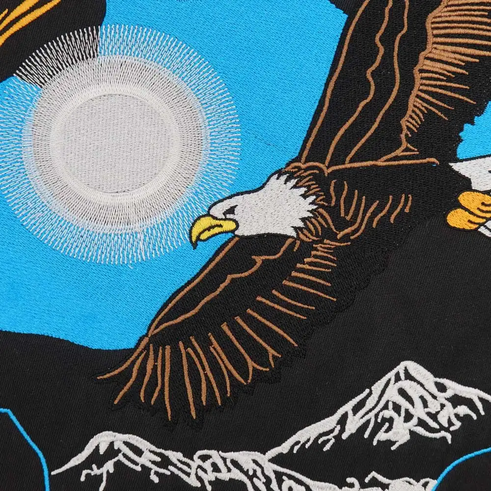 Large Eagle Sun Mountain Embroidery Patch for Clothing Hat Bags Iron on Backing