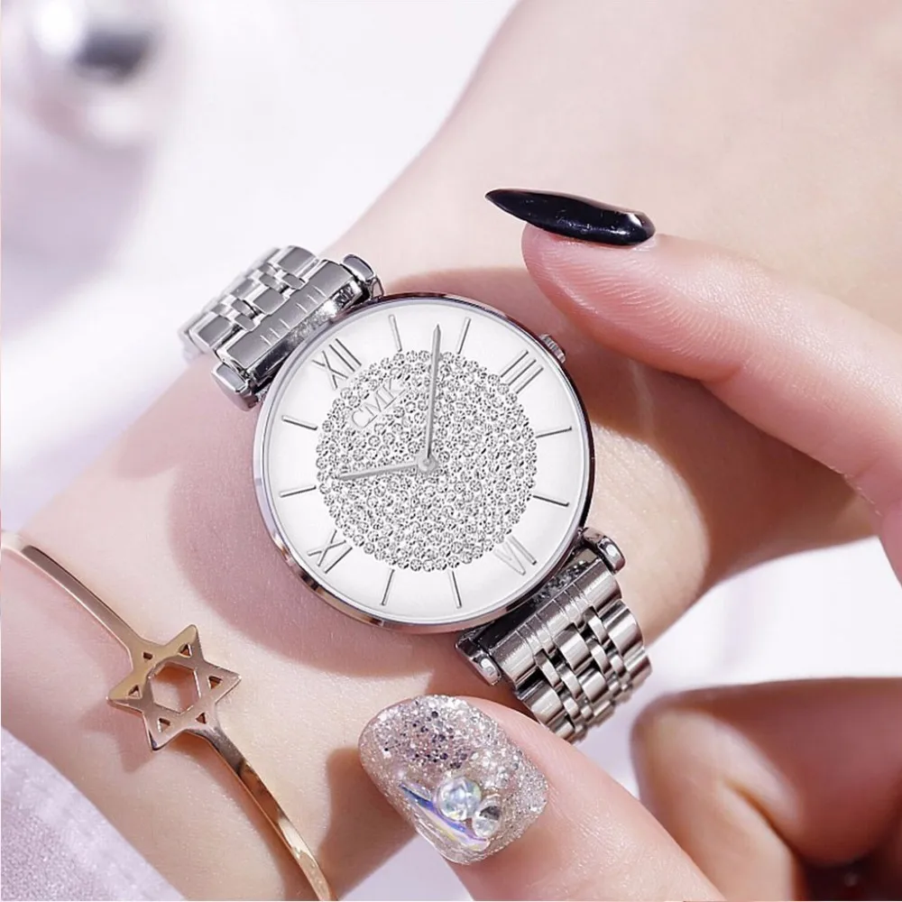 Silver Watches For Women Stainless Steel Waterproof Quartz Wristwatch Plush Nice Vogue Diamond Relogio Feminino Clock Gift