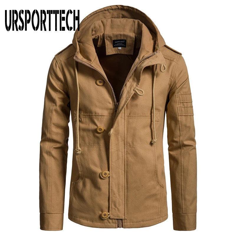 

URSPORTTECH Quality Men's Jackets Spring Autumn 2024 New Hooded Cotton Jacket European Size Male Cardigan Jackets Coats Outwear