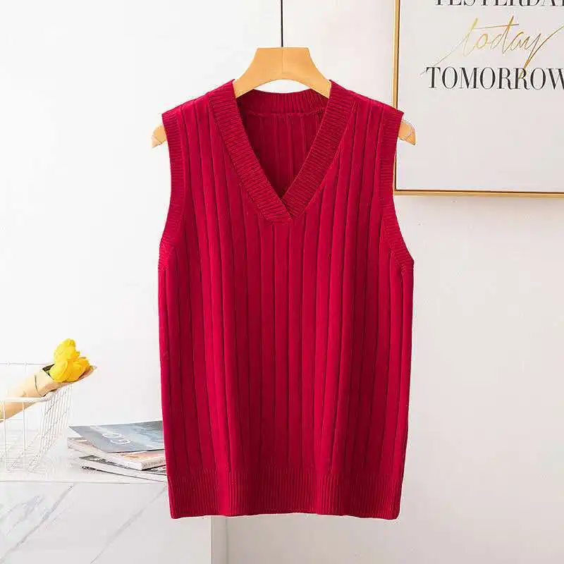 

Long Knitted Sweater Vest Women Loose Casual V-neck Sleeveless Suspender Sweaters Female 2020 Spring Autumn Korean Version Girl