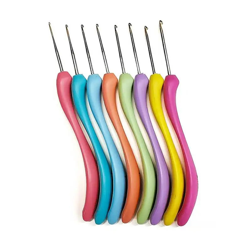 8Pcs Crochet Hooks Knitting Needles Set Plastic Handle Alumina Embroidery Punch Needle Sewing Accessories DIY Hand-Made Tool