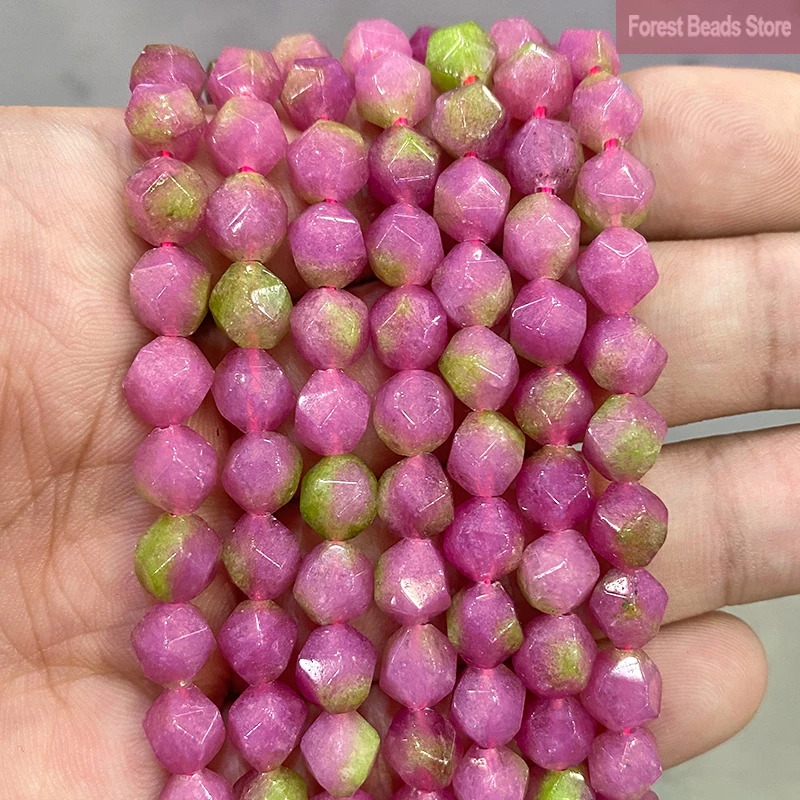 Natural Stone Faceted Purple Green Chalcedony Beads for Making Jewelry Loose Spacer Beads Diy Bracelet Neckalce 14" Inch 8MM