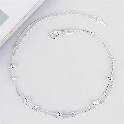 KOFSAC Trendy Simple Double Layer Ankles Chain Bracelet Barefoot Sandal Beach Jewelry 925 Sterling Silver Anklets For Women Gift