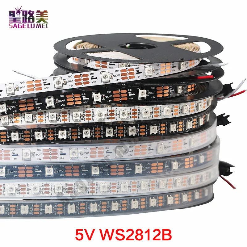 1M/5M DC5V Secara Individual Addressable Ws2812b Led Strip Ws2811ic Built-In 30/60/144 Piksel, smart Rgb Led Light Tape Pita IP67