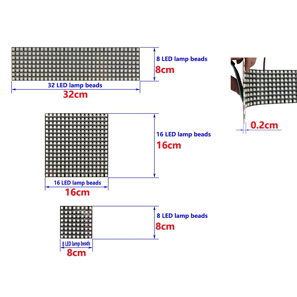 DC5V WS2812B Individually Addressable Led Panel Module 8X8 8X32 16X16 Small Screen Matrix Pixel Flexible Bending 3Pin Connection