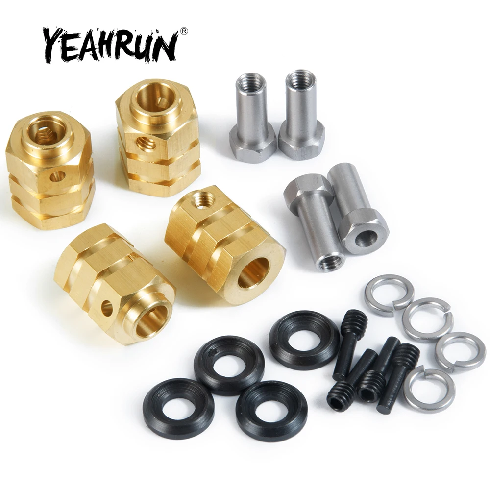 YEAHRUN 4Pcs Heavy Duty Brass 12mm Wheel Hubs Hex Extended Adapter for TRX-4 TRX4 1/10 RC Crawler Car Parts Accessories