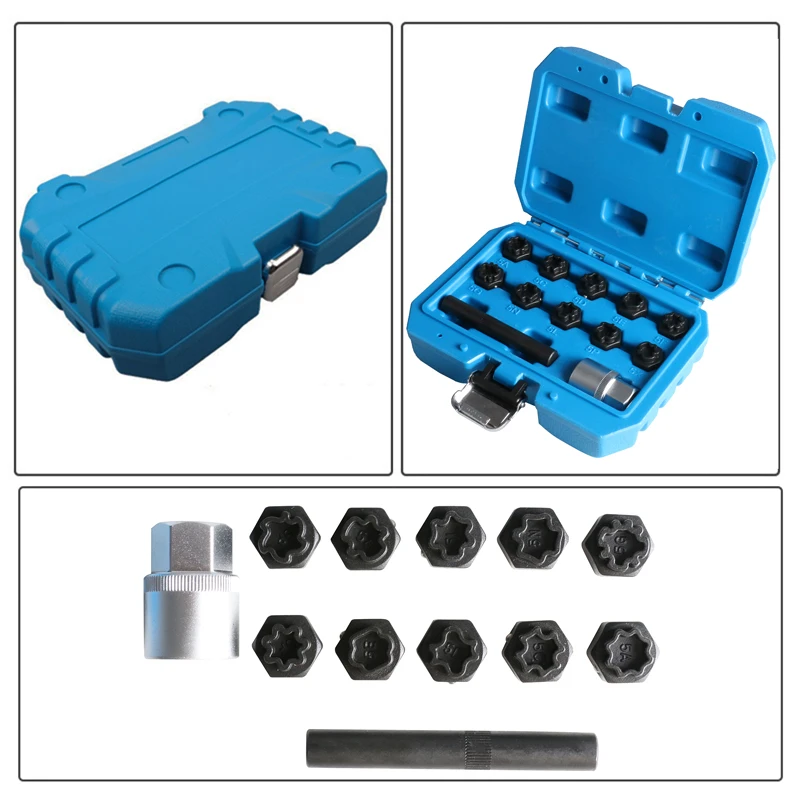 

MR CARTOOL 12 Pcs Car Wheel Lock Set Kit For Mercedes Benz Special Anti-theft Screw Sleeve 1/2"(12.5mm) Socket tool