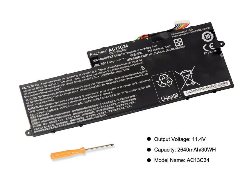 KingSener AC13C34 Laptop Battery For Acer Aspire V5-122P V5-132 E3-111 E3-112 ES1-111M MS237 KT.00303.005 11.4V 2640mAh/30WH