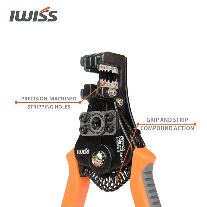 IWISS IWS-0822 çok fonksiyonlu otomatik kablo tel soyucu 0.35-8.2mm ² sıyırma sıkma pense sıkma pense kablo kesici aracı