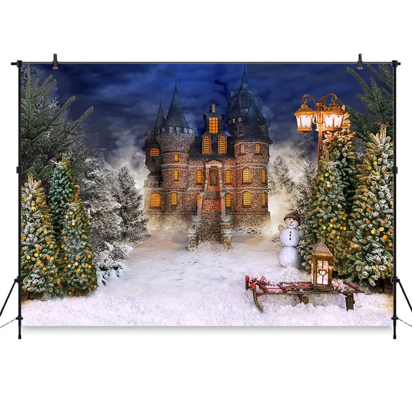 

Winter Snow Scene Backdrops Castle Christmas Night Photography Background Decoration Children Baby Photographic for Photo Studio