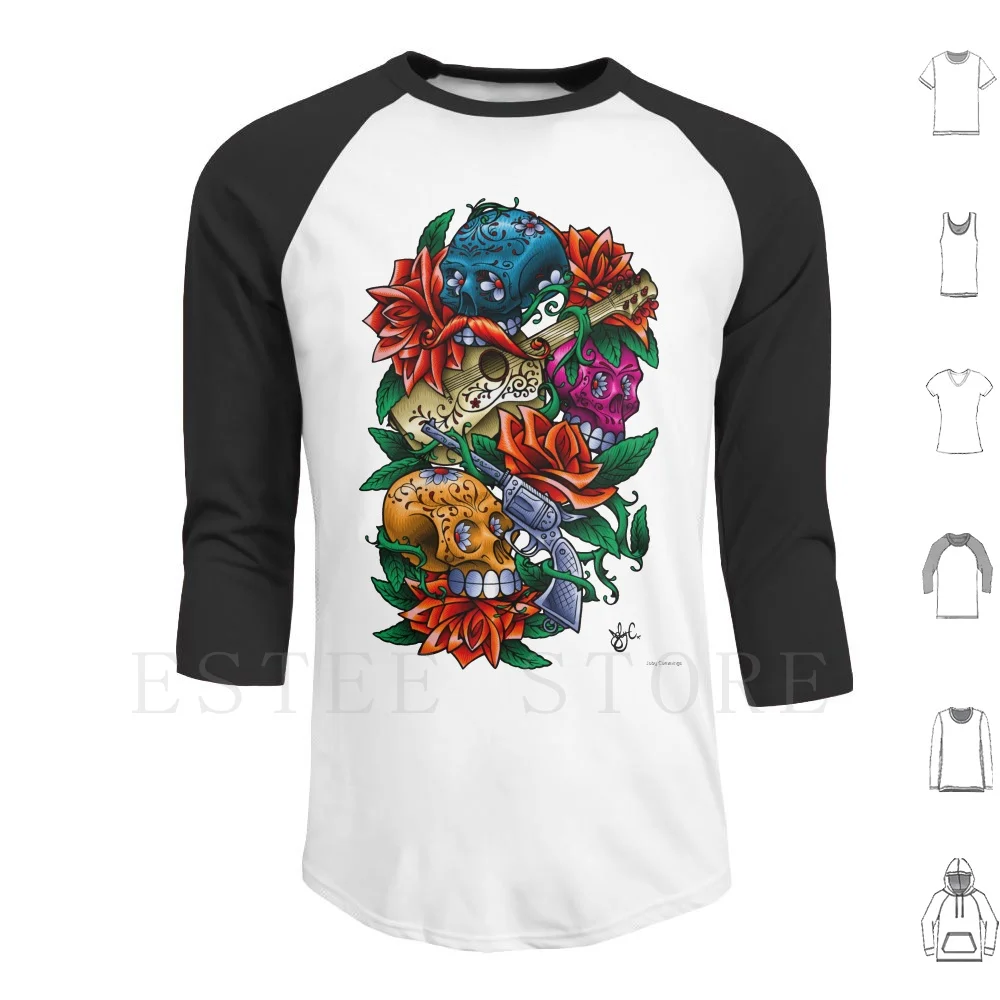 Толстовки Muertos 1, с длинным рукавом, сахарный череп, день мертвых, сахарный череп, Dia De Los Muertos Muertos Calavera Joby