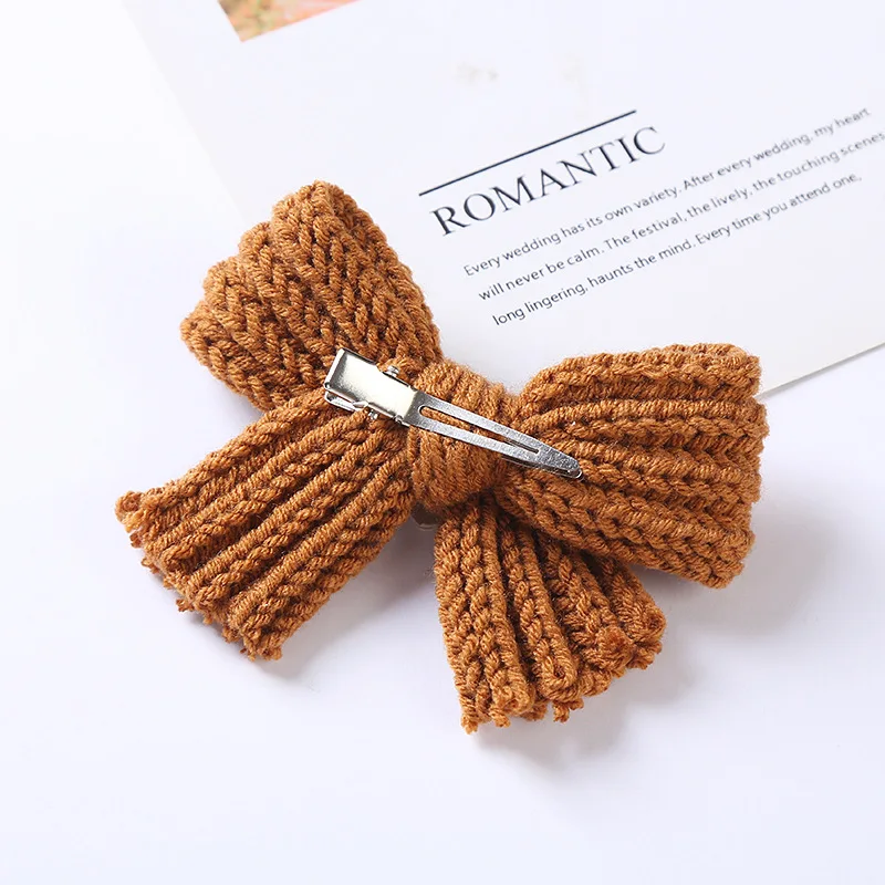 20Pcs Kids Girls Knitted Hair Bow Clips Baby Party Photograph Hairclips Ornament Winter Woolen Hairpins For Child Accessories